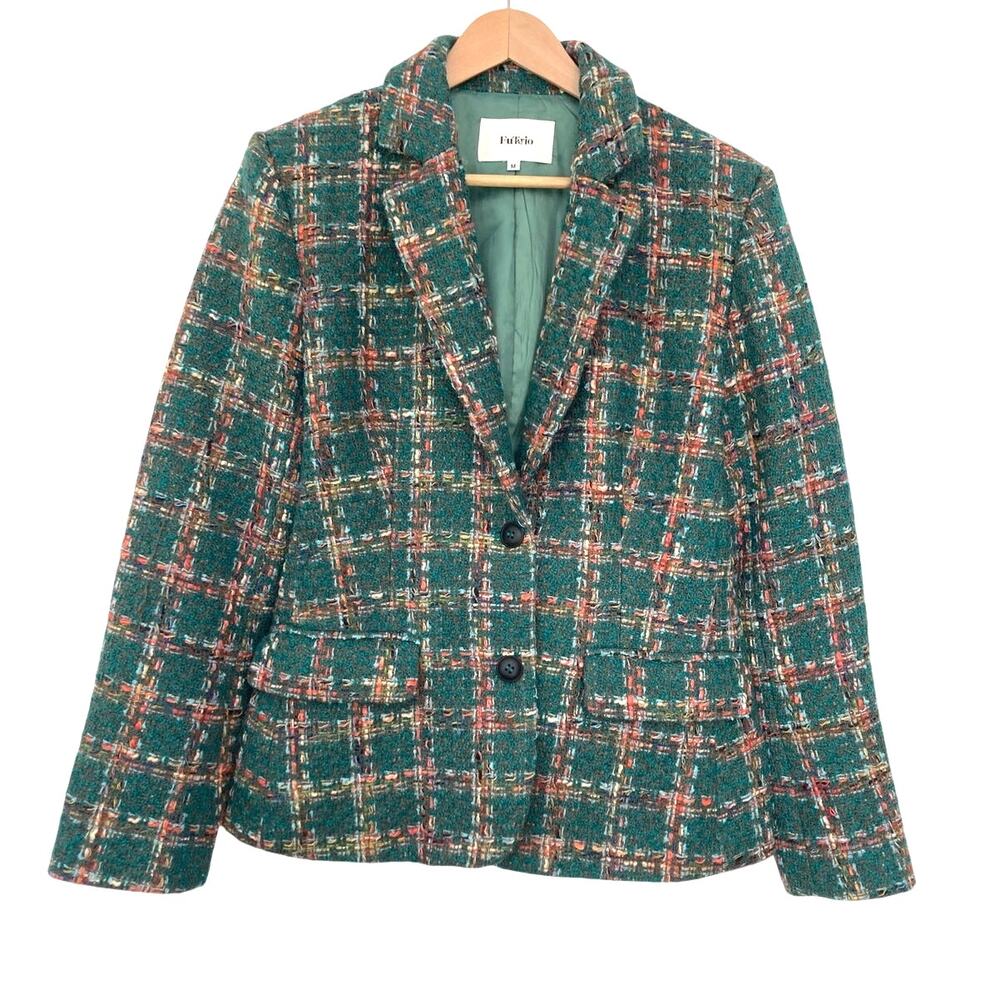 Futario Heritage Preppy Green Windowpane Tartan Plaid Tweed Blazer Jacket Medium